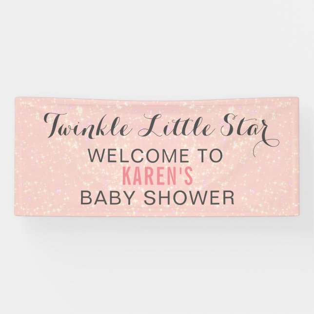 Twinkle Little Star Pink Baby Dusche Personalisier Banner (Horizontal)