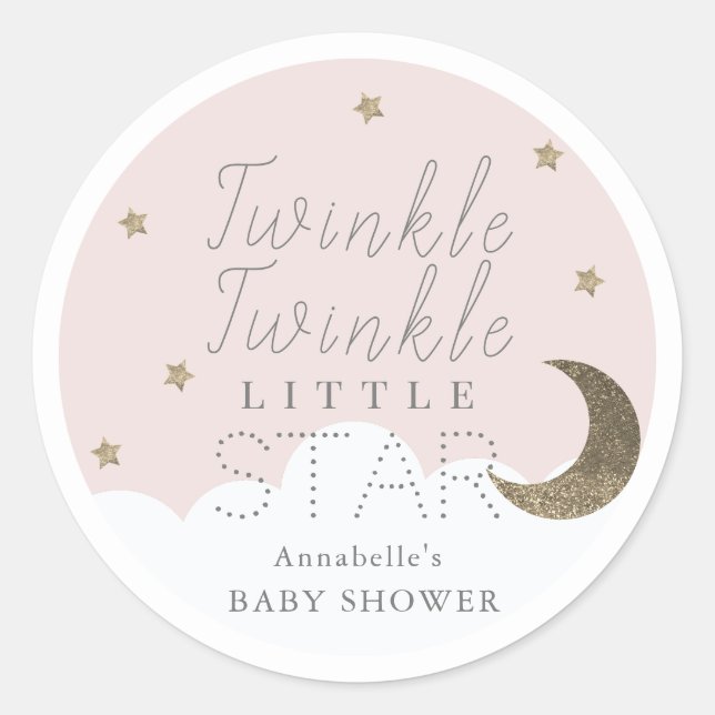 Twinkle Little Star Pink Baby Dusche Runder Aufkleber (Vorderseite)