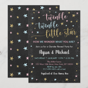 Twinkle Little Star Pink Blue Gold Gender Reveal Einladung