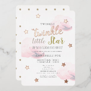 Twinkle Little Star Pink Clouds Kinderdusche Folieneinladung