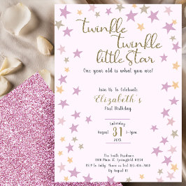 Twinkle Little Star Pink Girl 1st Birthday Einladung