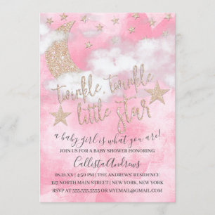 Twinkle Little Star Pink Glitzer Girl Baby Dusche Einladung