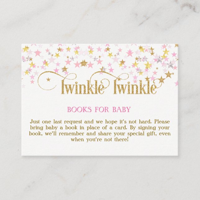 Twinkle Little Star Pink Gold Book Request Card Begleitkarte (Vorderseite)