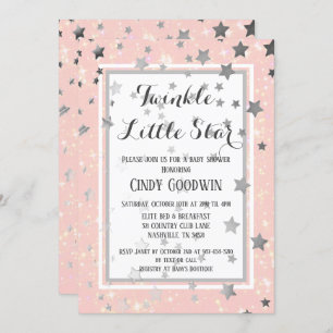 Twinkle Little Star Pink Silver Stars Baby Dusche Einladung