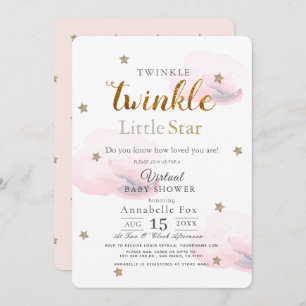 Twinkle Little Star Pink Virtual Baby Dusche Einladung