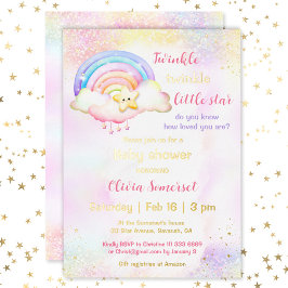 Twinkle Little Star Rainbow Girl Baby Shower Folieneinladung