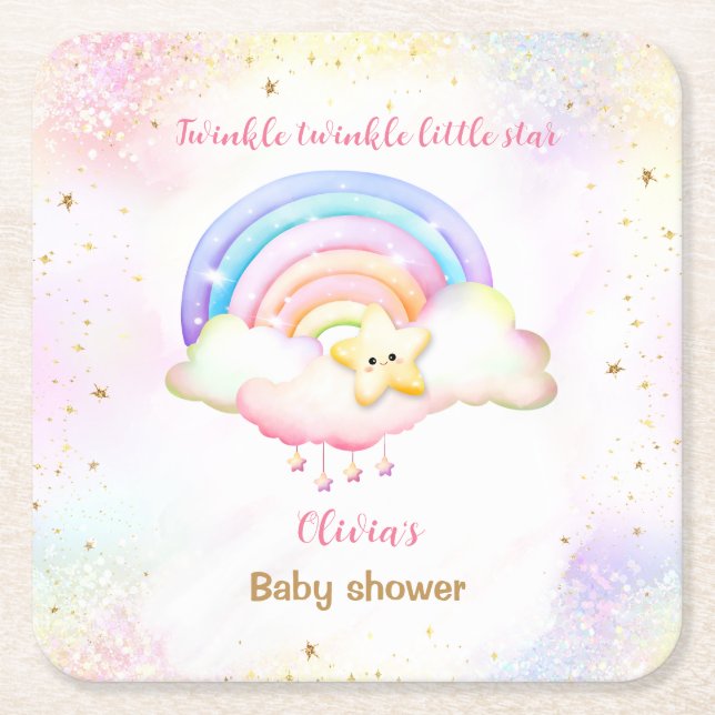 Twinkle Little Star Rainbow Girl Baby Shower Rechteckiger Pappuntersetzer (Vorderseite)