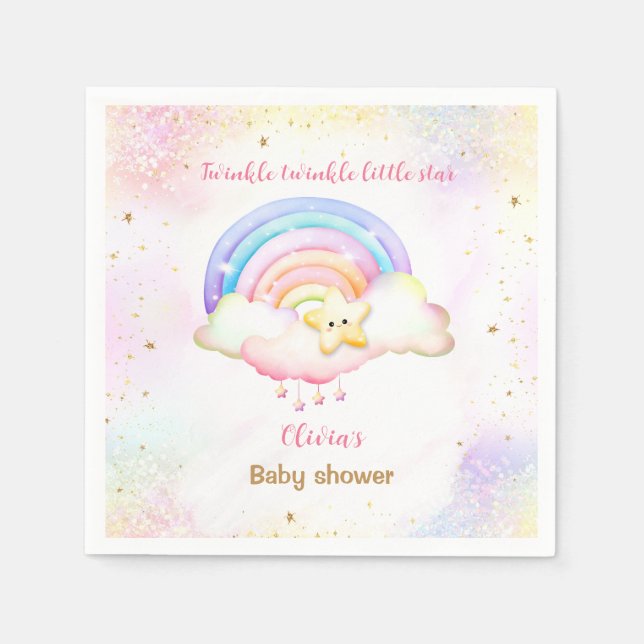Twinkle Little Star Rainbow Girl Baby Shower Serviette (Vorderseite)