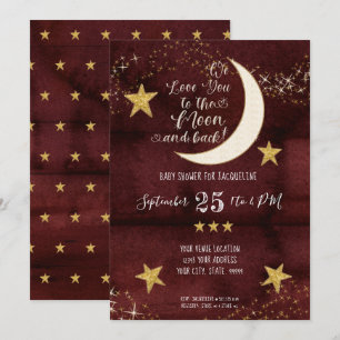 Twinkle Little Star Red Burgundy Moon Babydusche Einladung