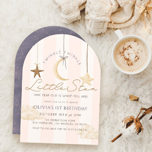 Twinkle Little Star Rosa Streifen Mädchen 1. Gebur Einladung