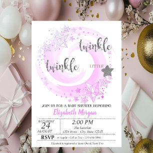 Twinkle Little Star Silver Glitzer Babydusche Einladung