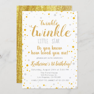 Twinkle Little Star Silver & Gold Girls Geburtstag Einladung