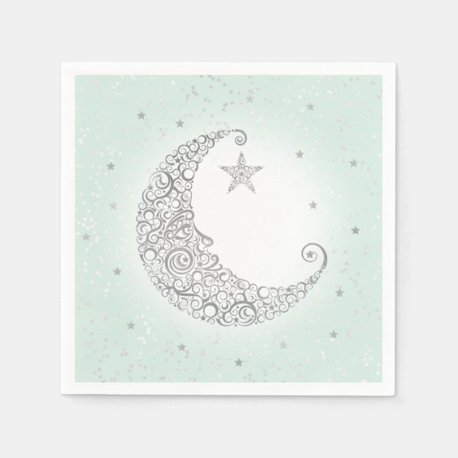 Twinkle Little Star Silver Moon Mint Napkin Serviette (Vorderseite)