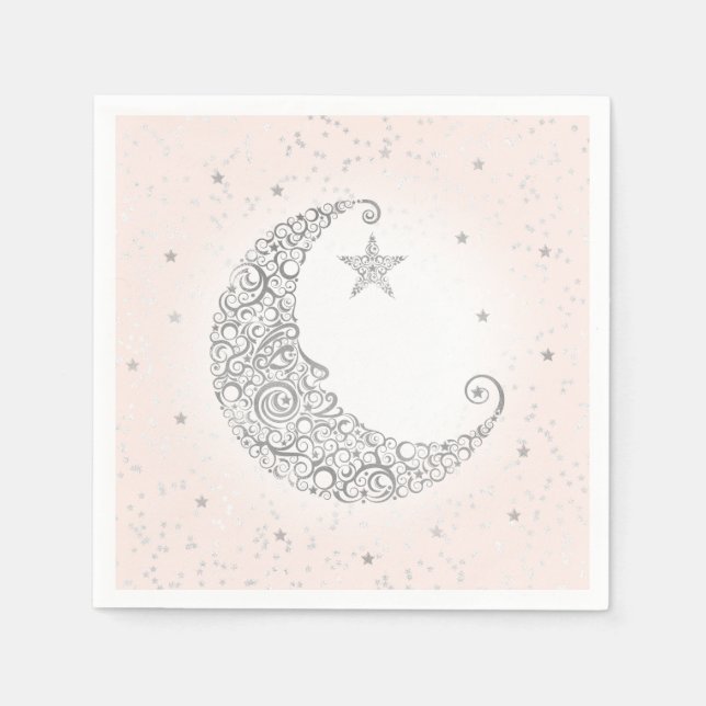 Twinkle Little Star Silver Moon Pink Napkin Serviette (Vorderseite)
