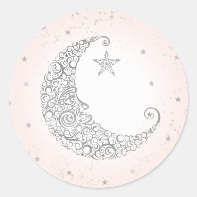 Twinkle Little Star Silver Moon Sticker Pink (Vorderseite)