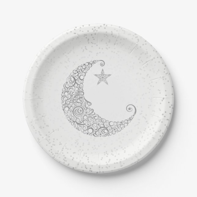 Twinkle Little Star Silver Moon White Pappteller (Vorderseite)
