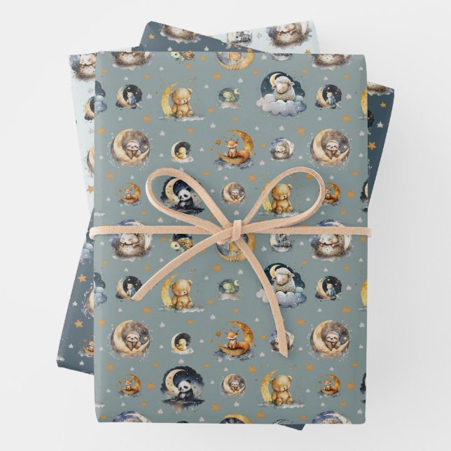 Twinkle Little Star Sleepy Niedlicher Tiere Muster Geschenkpapier Set (Beispiel)