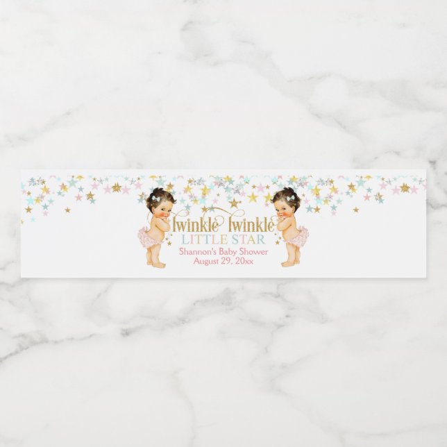 Twinkle Little Star Twin Girls Wasserflaschenetikett (Einzelnes Label)