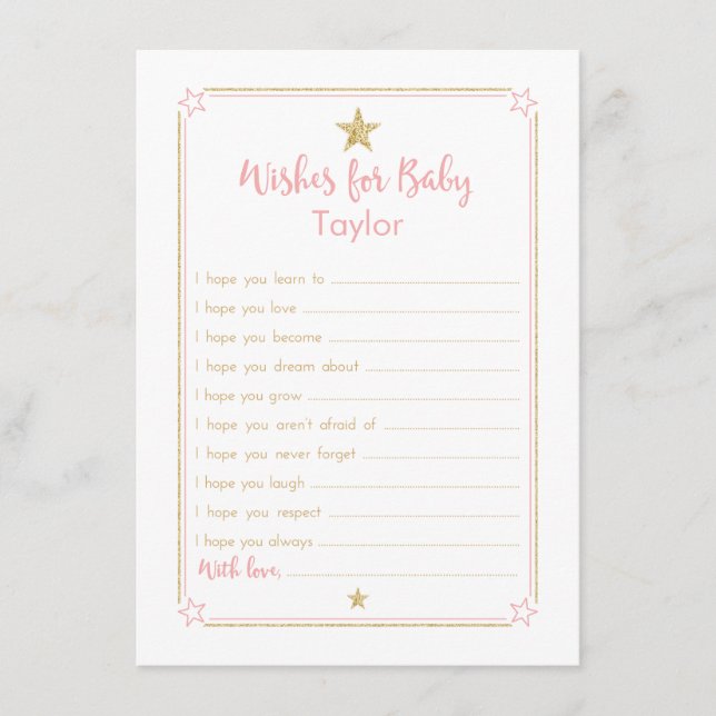 Twinkle Little Star wünscht sich Baby Card Pink Go Hinweiskarte (Vorderseite)