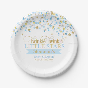 Twinkle Little Stars Baby Twin Boys Blue Gold Pappteller