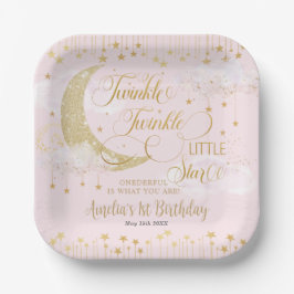 Twinkle Little Stars Moon Pink 1. Geburtstag Pappteller