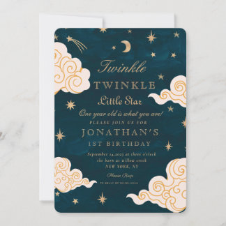 Twinkle Little Stars Niedlich Moon 1. Geburtstag Einladung