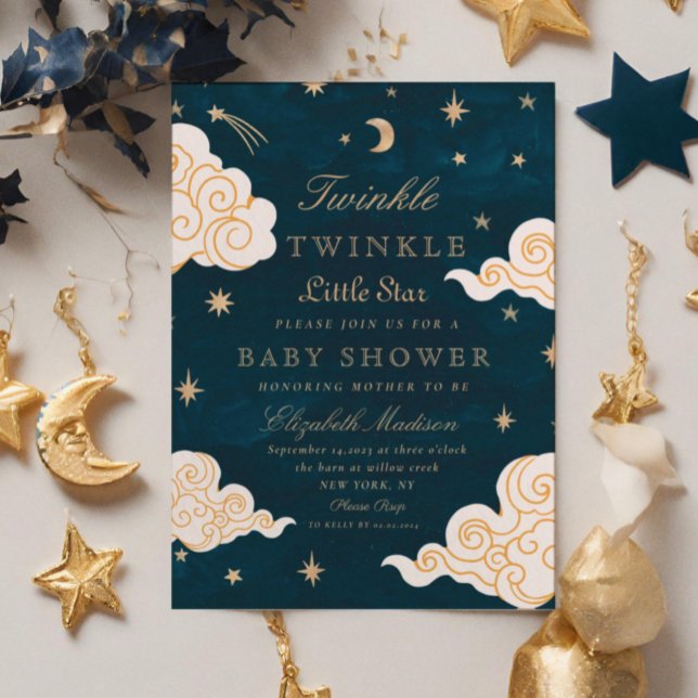 Twinkle Little Stars Niedlich Moon Babydusche Einladung (Von Creator hochgeladen)