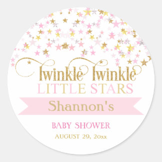 Twinkle Little Stars Twins Baby Dusche Pink Gold Runder Aufkleber