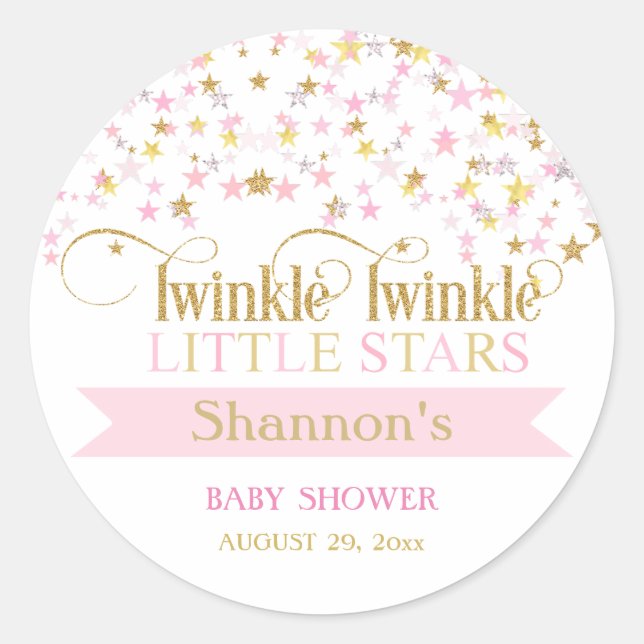 Twinkle Little Stars Twins Baby Dusche Pink Gold Runder Aufkleber (Vorderseite)