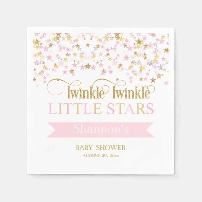 Twinkle Little Stars Twins Baby Dusche Pink Gold Serviette (Vorderseite)