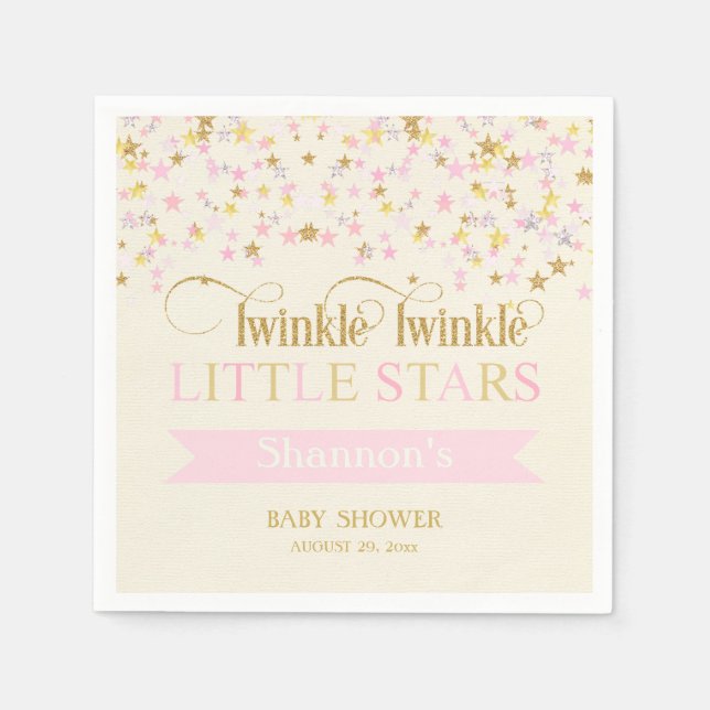 Twinkle Little Stars Twins Baby Dusche Pink Gold Serviette (Vorderseite)