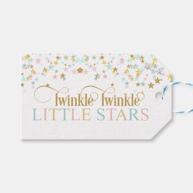 Twinkle Little Stars Twins Babydusche jeder Farbe Geschenkanhänger (Vorderseite (Horizontal))