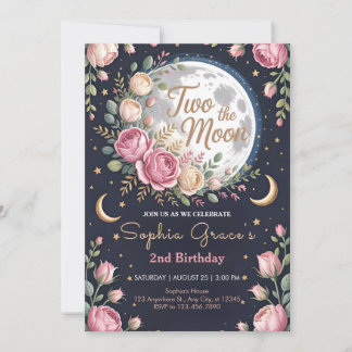 Twinkle Moon und Rosen 2. Geburtstag Einladung