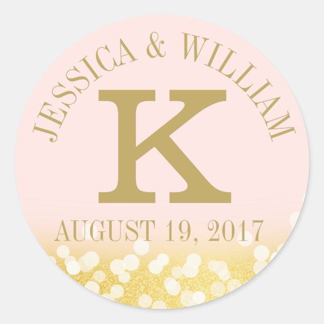 Twinkle Pink und Gold Monogram Runder Aufkleber (Vorderseite)
