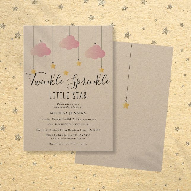 Twinkle Sprinkle Babydusche Rosa Rustikaler Boho Einladung (Twinkle Sprinkle Baby Shower Pink Rustic Boho Invitation)