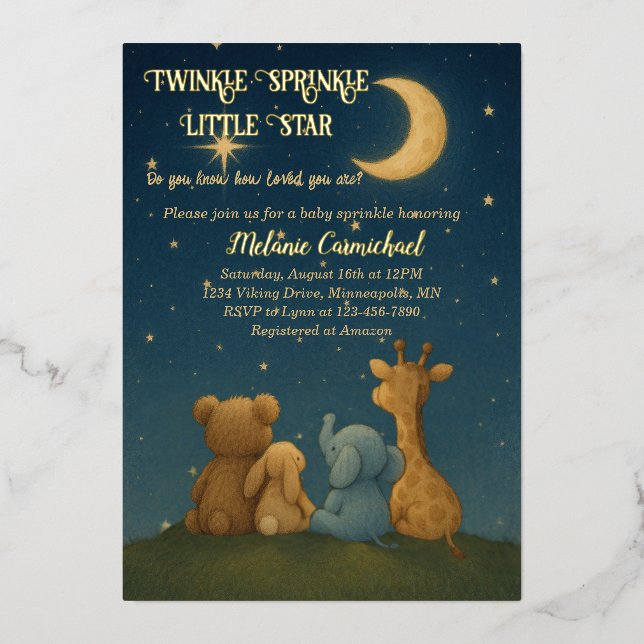 Twinkle Sprinkle Little Star Baby Dusche Folieneinladung (Vorderseite)
