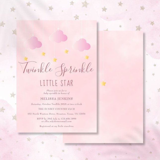 Twinkle Sprinkle Little Star Baby Shower Girl Pink Einladung (Twinkle Sprinkle Little Star Baby Shower Girl Pink Invitation)