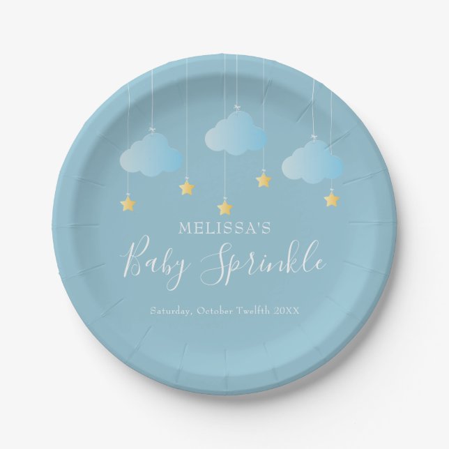 Twinkle Sprinkle Little Star Blue Boy Baby Dusche Pappteller (Vorderseite)