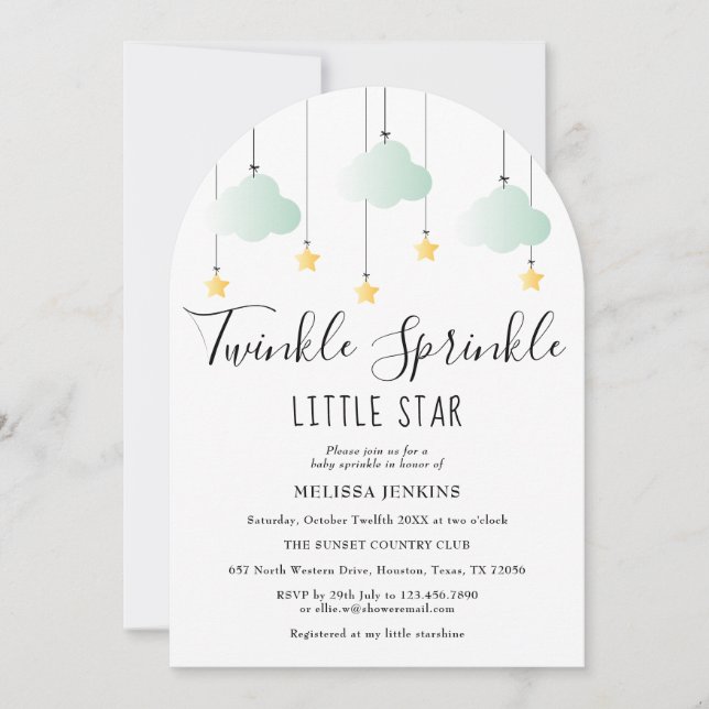 Twinkle Sprinkle Little Star Neutral Baby Dusche Einladung (Vorderseite)