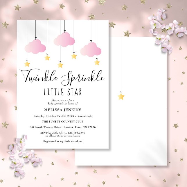 Twinkle Sprinkle Little Star Pink Girl Babydusche Einladung (Twinkle Sprinkle Little Star Pink Girl Baby Shower Invitation)