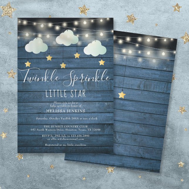 Twinkle Sprinkle Little Star Rustic Baby Dusche Einladung (Twinkle Sprinkle Little Star Rustic Baby Shower Invitation)