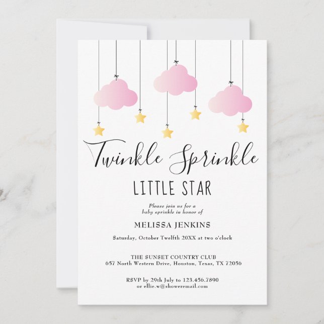 Twinkle Sprinkle Pink Girl All in one Baby Dusche Einladung (Vorderseite)