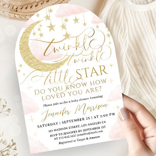 Twinkle Star Baby Shower Mädchen Rosa Gold Bogen Einladung