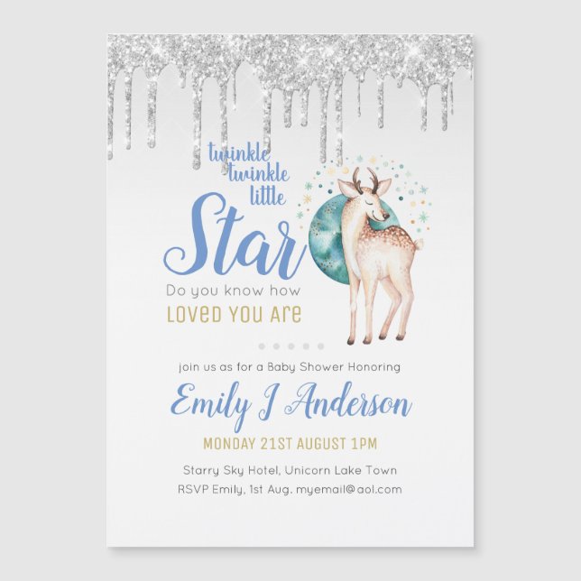 TWINKLE Star Driving Glitzer Woodland Deer Baby Magnetkarte (Vorderseite)
