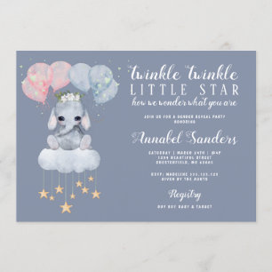 Twinkle Star Gender Reveal Baby Elephant Einladung