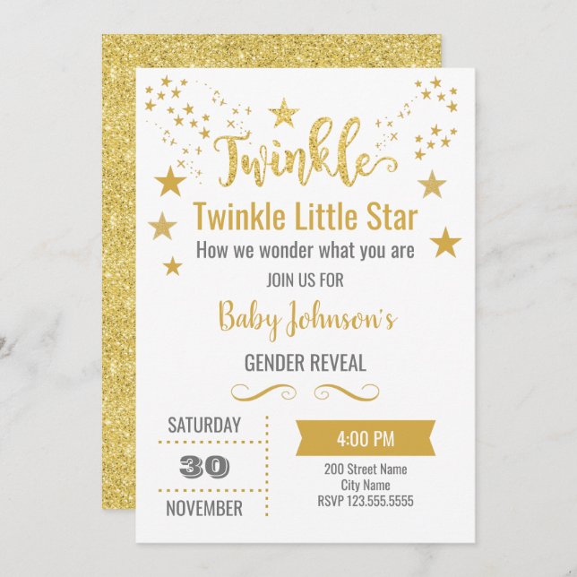 Twinkle Star Gender Reveal Baby Shower Einladung (Vorne/Hinten)