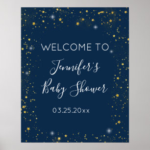 Twinkle Star Navy & Gold Baby Dusche Willkommen Poster