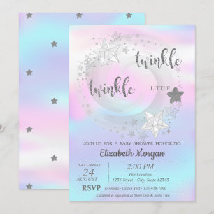 Twinkle Star Silber HolografBaby Shower Einladung