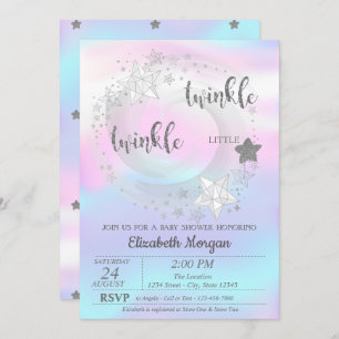 Twinkle Star Silver HolograpBaby Dusche Einladung
