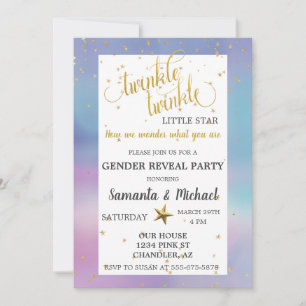Twinkle Star Watercolor Gold Gender Reveal Party Einladung